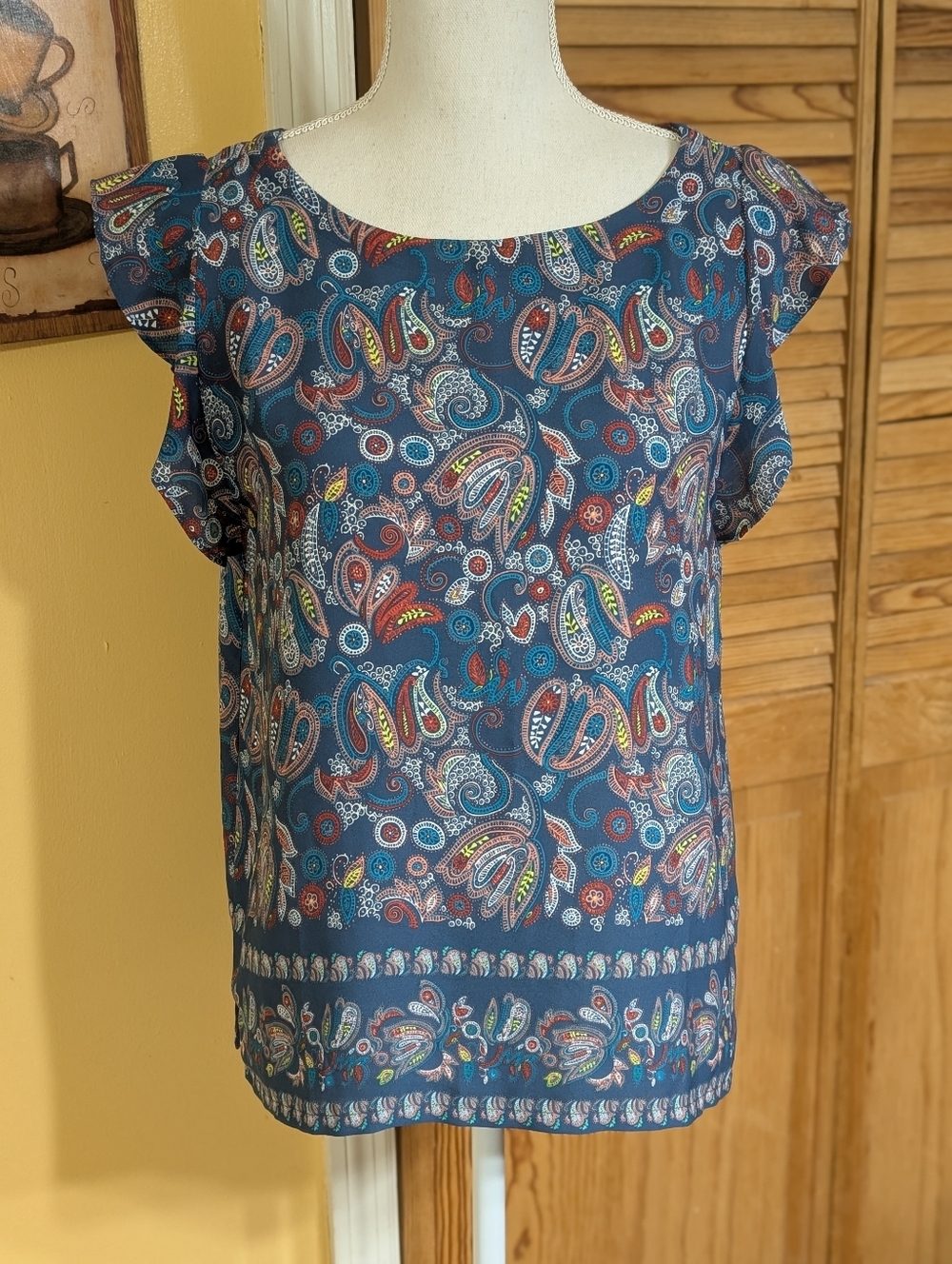 LOFT Paisley Printed Flutter Sleeves Keyhole Back Top XS